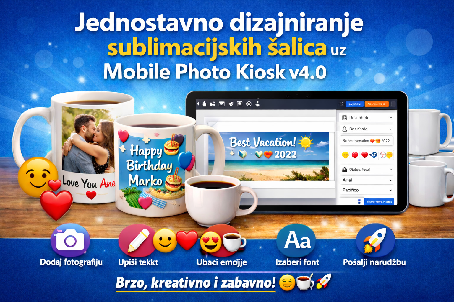 Jednostavno dizajniranje sublimacijskih šalica uz Mobile Photo Kiosk v4.0